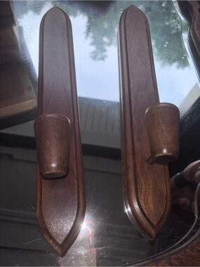 Vintage HODA Wooden candle scones  Wall Mount Pair - Brown